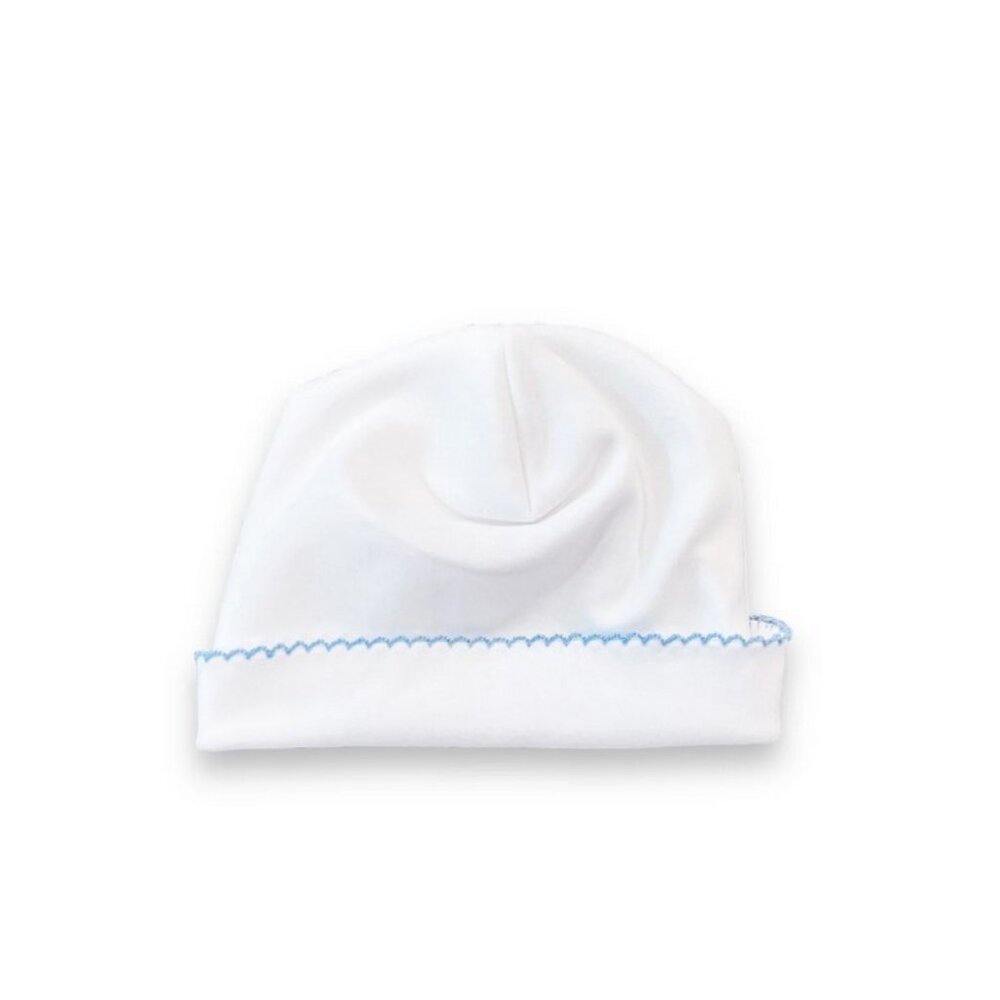 Blue Picot Trim Infant Newborn Hat Cap